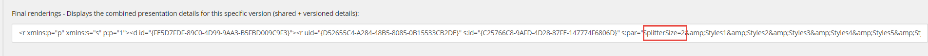 A Sitecore SXA screenshot which says "Final renderings - Displays the combined presentation details for this specific version (shared + versioned details):".