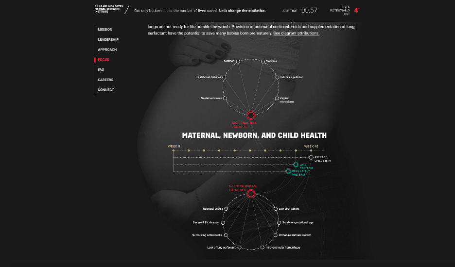 A website from the Bill & Melinda Gates Medical Research Institute with data visualizations on maternal, newborn, and child health.