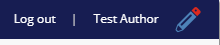 A Log Out link next to a user avatar for Test Author is a pencil.